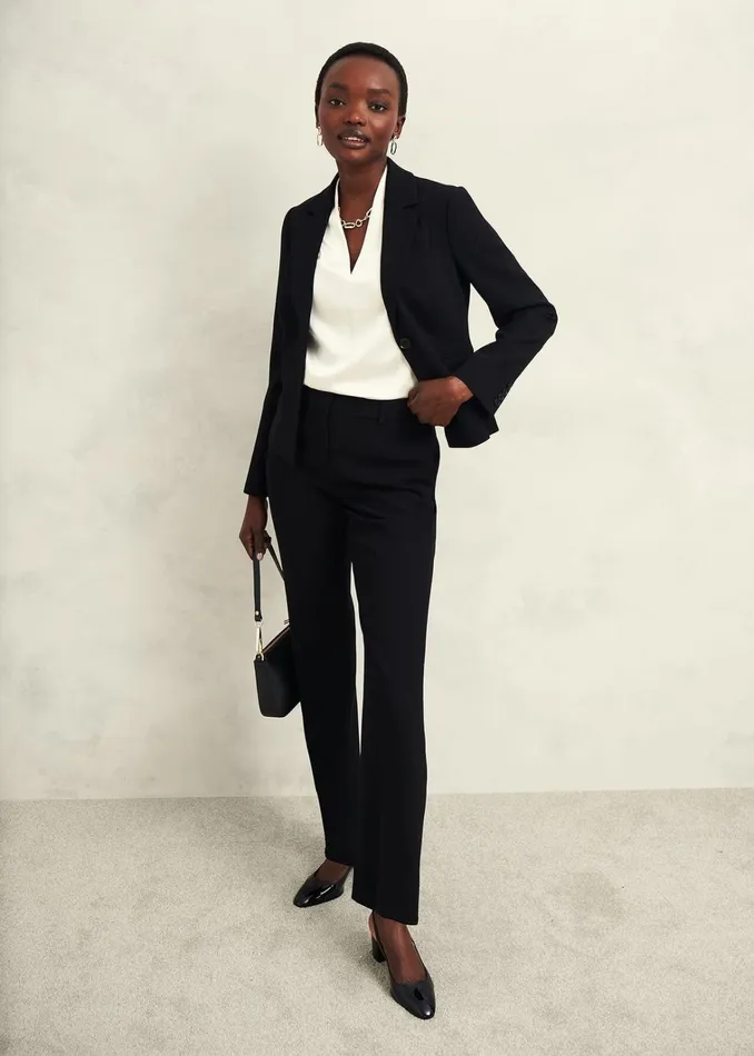 Women Petite Maya Straight Trousers Black Hobbs Trousers