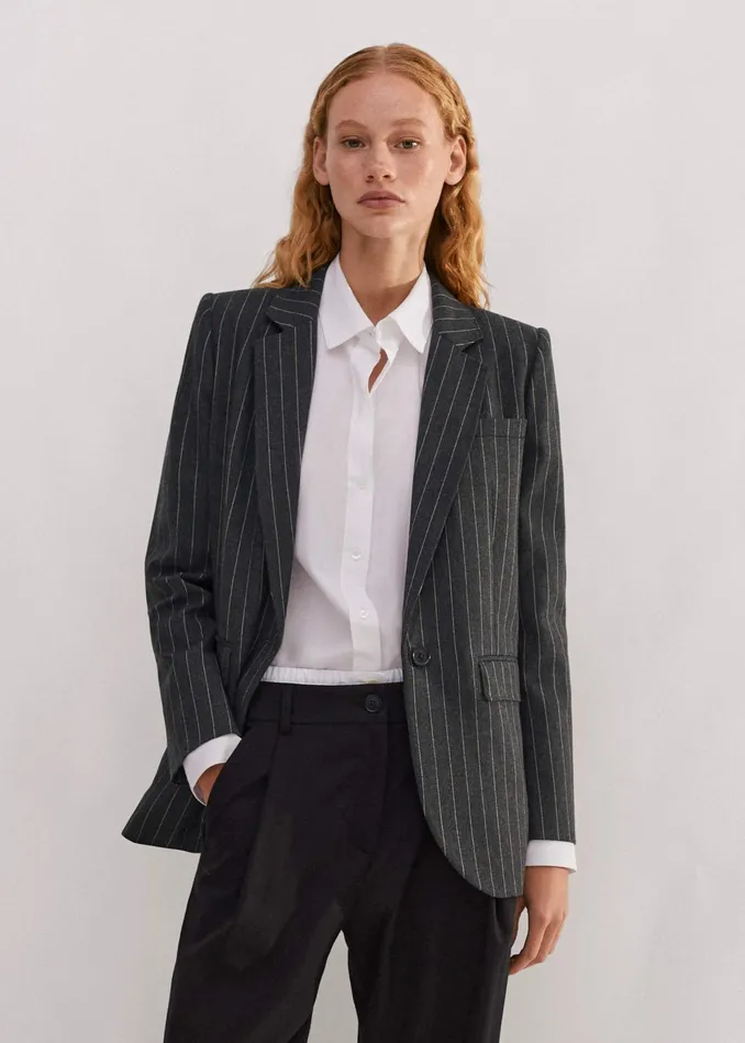 Women Pinstripe Tomboy Blazer Camelcharcoal MEEM