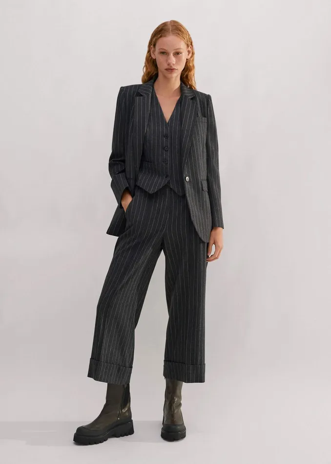 Women Pinstripe Tomboy Blazer Camelcharcoal MEEM