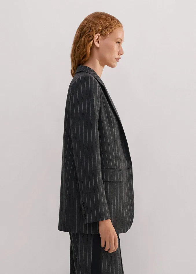 Women Pinstripe Tomboy Blazer Camelcharcoal MEEM