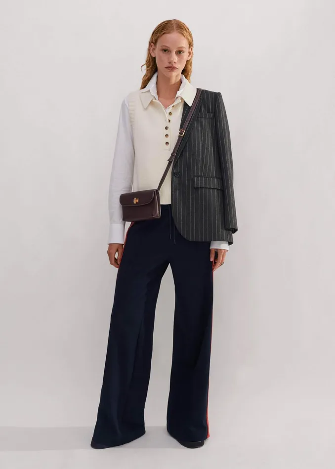 Women Pinstripe Tomboy Blazer Camelcharcoal MEEM