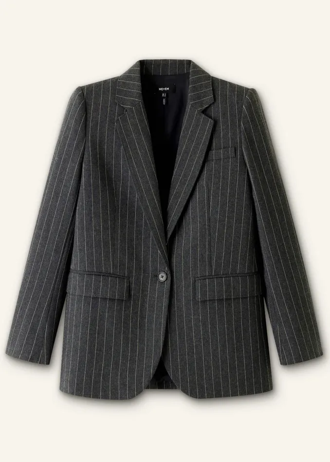 Women Pinstripe Tomboy Blazer Camelcharcoal MEEM