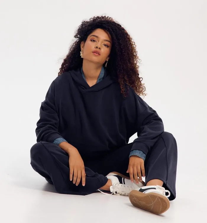 Women Plain Hoodie 8211 Marine Moyen Promod Jumpers And Cardigans