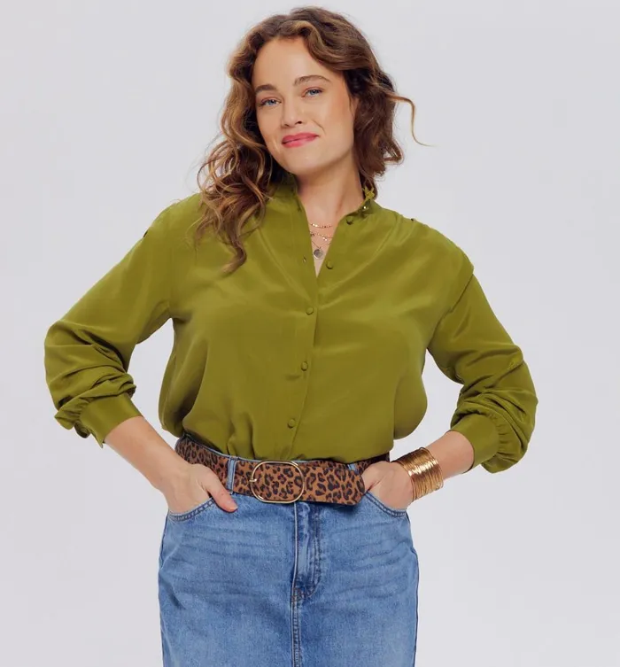 Women Plain Pure Silk Shirt 8211 Ochre Promod Shirts And Tunics