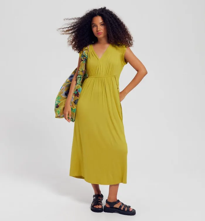 Women Pleated Dress 8211 Anise Green Promod Dresses