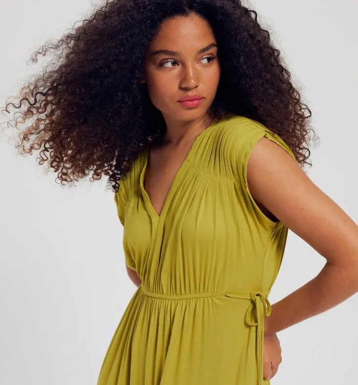 Women Pleated Dress 8211 Anise Green Promod Dresses Women Pleated Dress 8211 Anise Green Promod Dresses