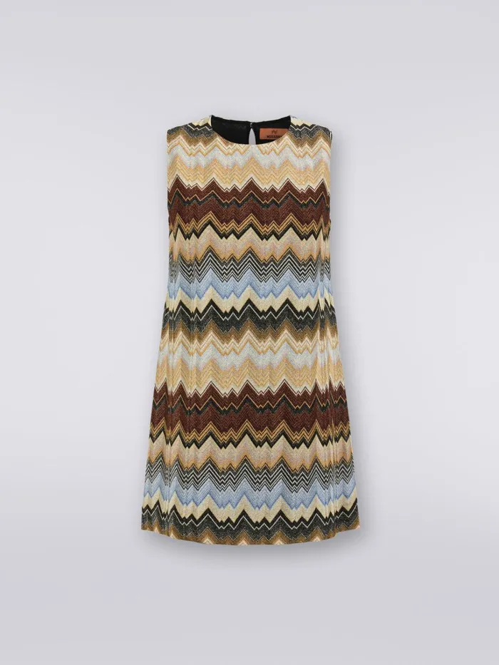 Women Pleated Lam Zigzag Viscose Mini Dress Multicoloured Missoni Dresses