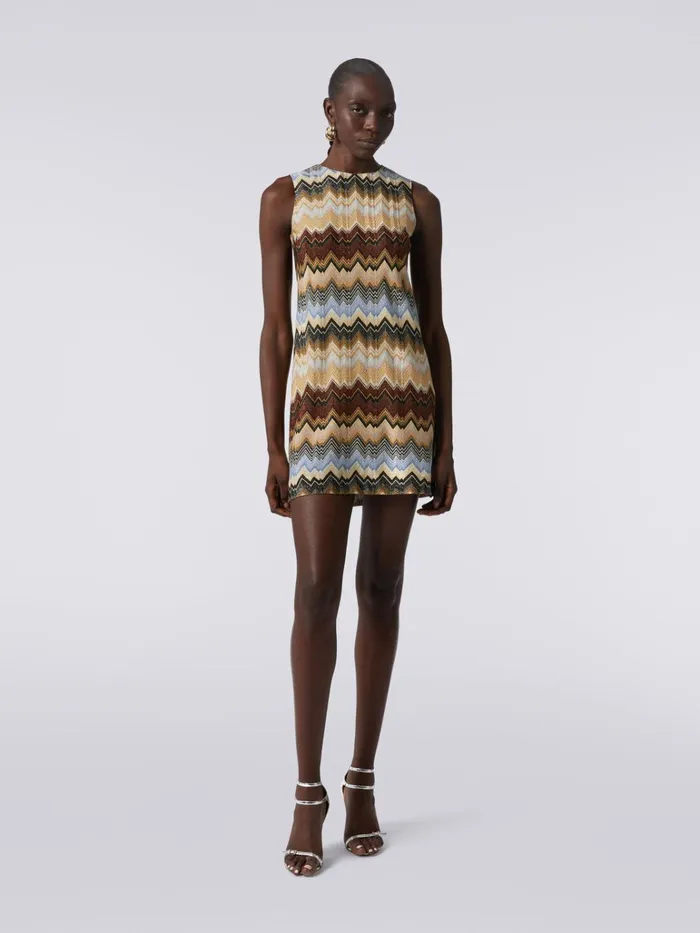 Women Pleated Lam Zigzag Viscose Mini Dress Multicoloured Missoni Dresses Women Pleated Lam Zigzag Viscose Mini Dress Multicoloured Missoni Dresses