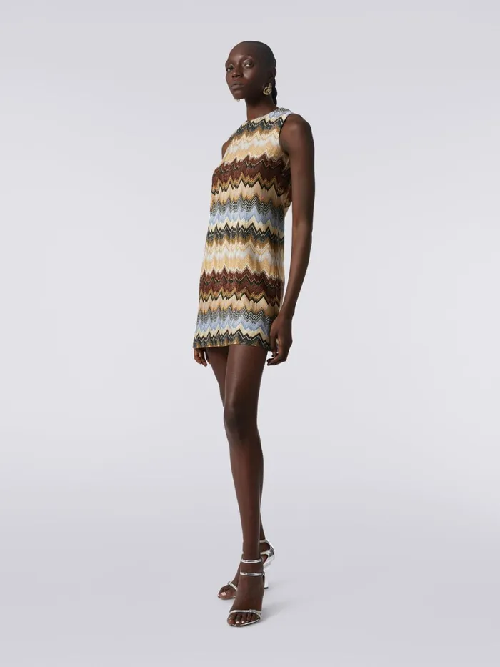Women Pleated Lam Zigzag Viscose Mini Dress Multicoloured Missoni Dresses Women Pleated Lam Zigzag Viscose Mini Dress Multicoloured Missoni Dresses