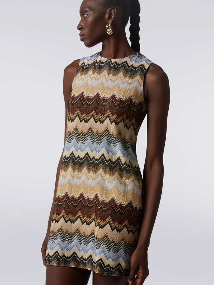 Women Pleated Lam Zigzag Viscose Mini Dress Multicoloured Missoni Dresses Women Pleated Lam Zigzag Viscose Mini Dress Multicoloured Missoni Dresses