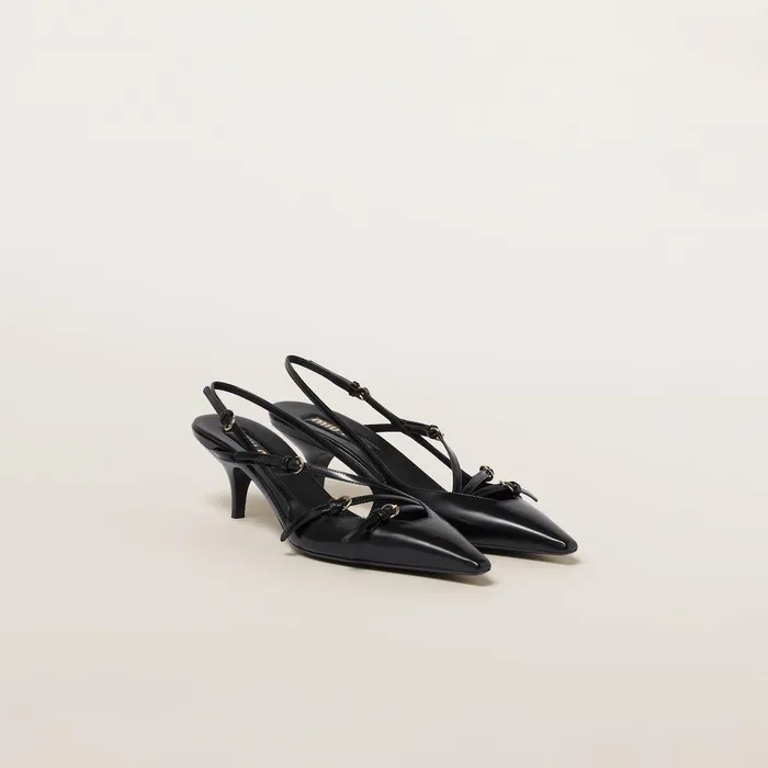 Women Pumps Miu Miu Brushed Leather Slingbacks With Buckles Black