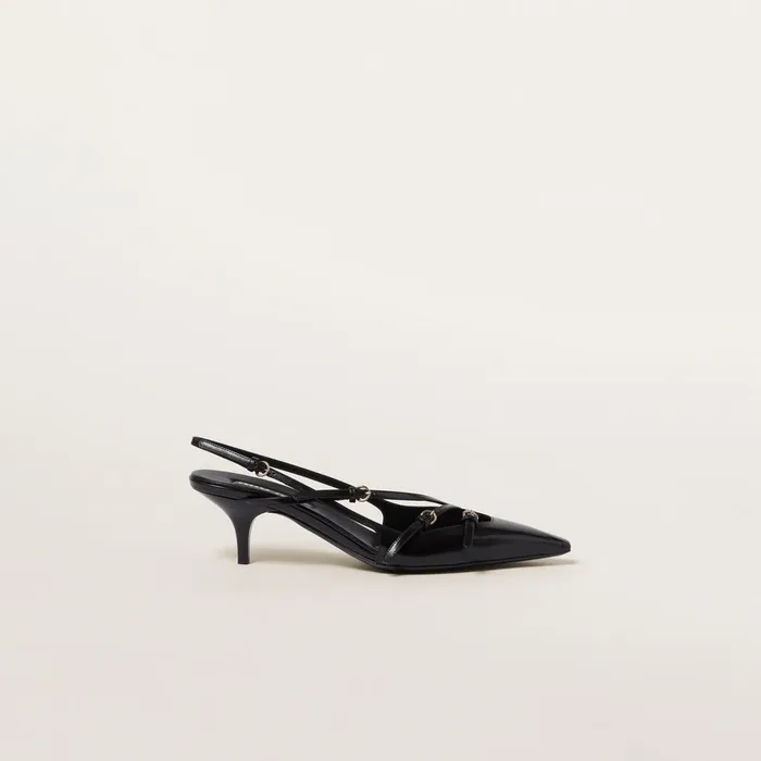 Women Pumps Miu Miu Brushed Leather Slingbacks With Buckles Black Women Pumps Miu Miu Brushed Leather Slingbacks With Buckles Black
