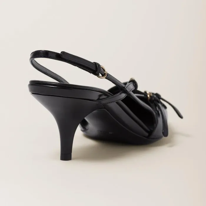 Women Pumps Miu Miu Brushed Leather Slingbacks With Buckles Black Women Pumps Miu Miu Brushed Leather Slingbacks With Buckles Black