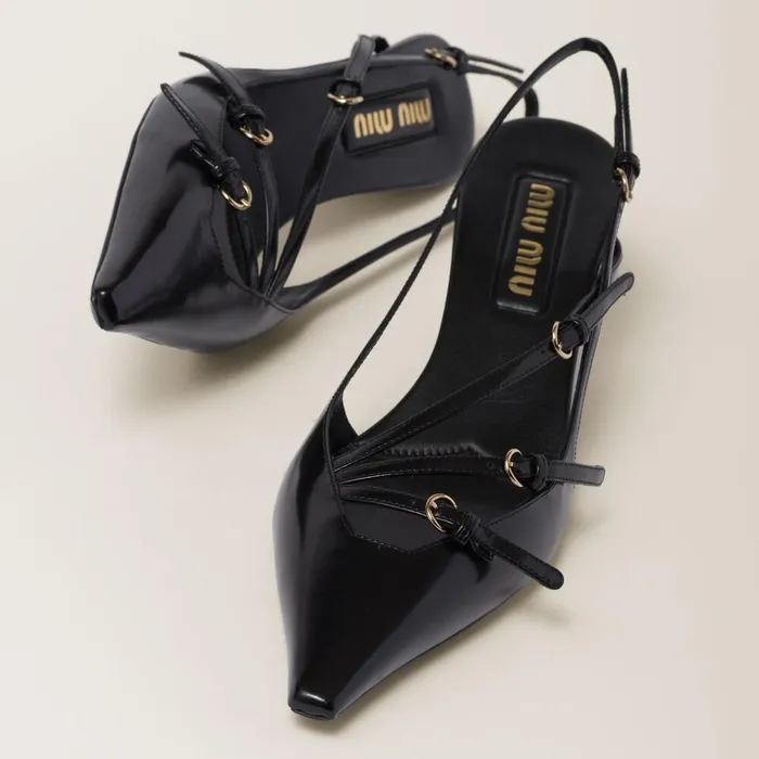 Women Pumps Miu Miu Brushed Leather Slingbacks With Buckles Black Women Pumps Miu Miu Brushed Leather Slingbacks With Buckles Black