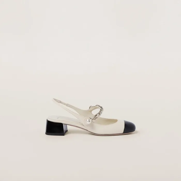 Women Pumps Miu Miu Leather And Patent Leather Slingback Pumps Ivoryblack Women Pumps Miu Miu Leather And Patent Leather Slingback Pumps Ivoryblack