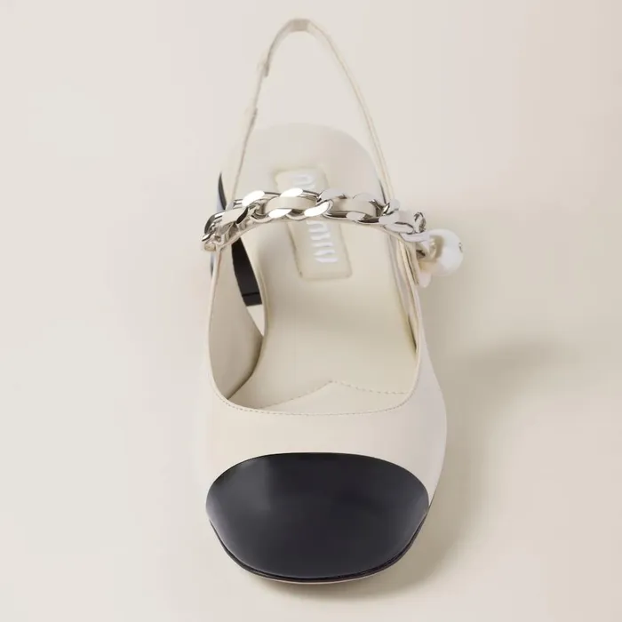 Women Pumps Miu Miu Leather And Patent Leather Slingback Pumps Ivoryblack Women Pumps Miu Miu Leather And Patent Leather Slingback Pumps Ivoryblack