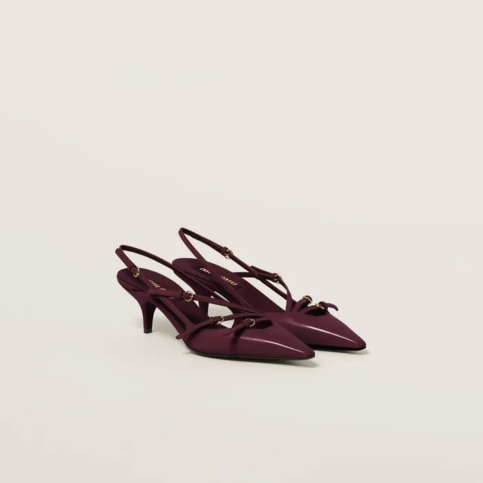 Women Pumps Miu Miu Patent Leather Slingbacks With Buckles Crimson