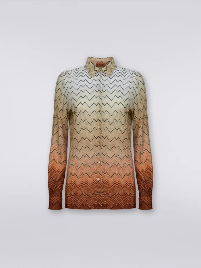 Women Raschel Knit Zigzag Viscose Shirt With Lurex White Missoni Blouses and Shirts