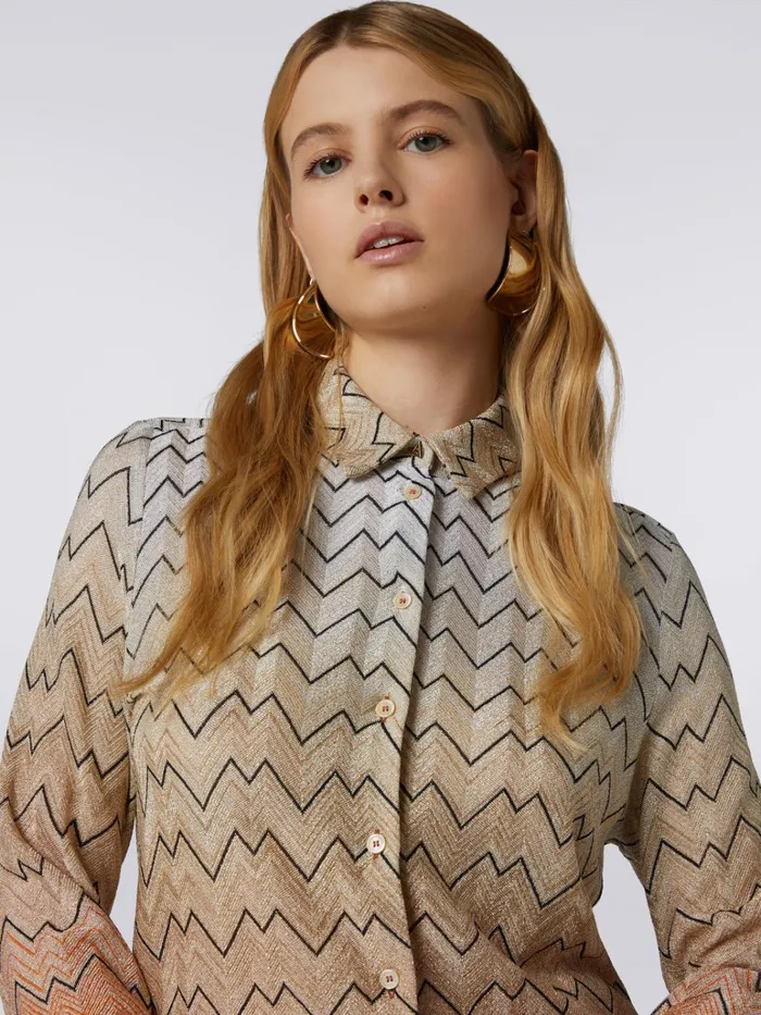 Women Raschel Knit Zigzag Viscose Shirt With Lurex White Missoni Blouses and Shirts Women Raschel Knit Zigzag Viscose Shirt With Lurex White Missoni Blouses and Shirts