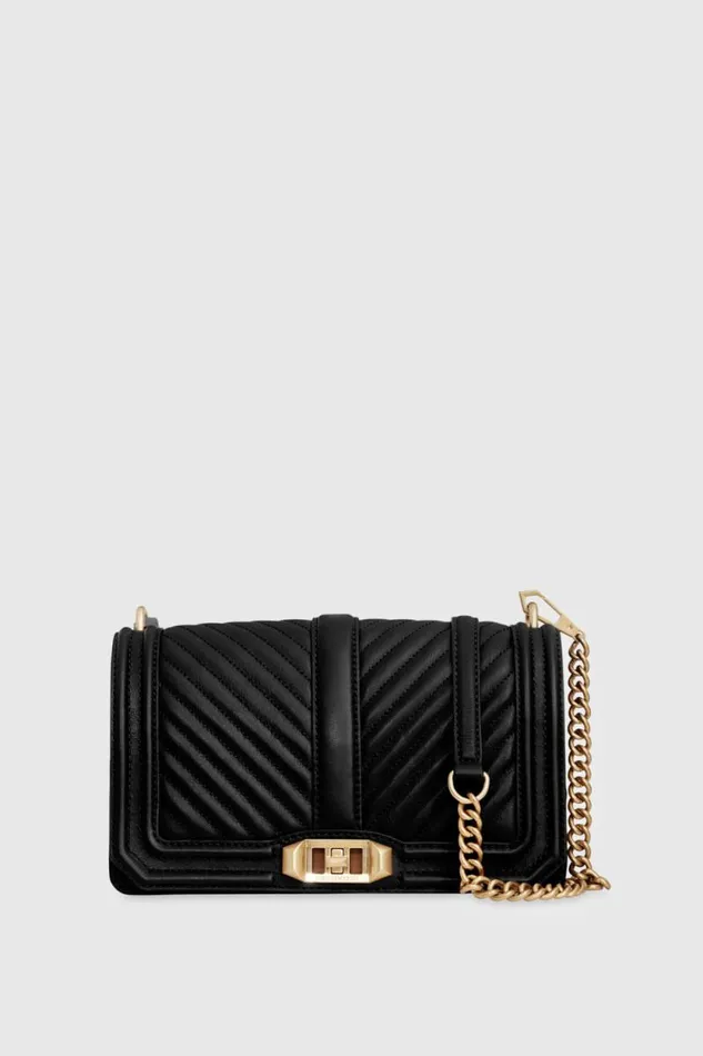 Women Rebecca Minkoff Crossbody Bags Chevron Quilted Love Crossbody Black