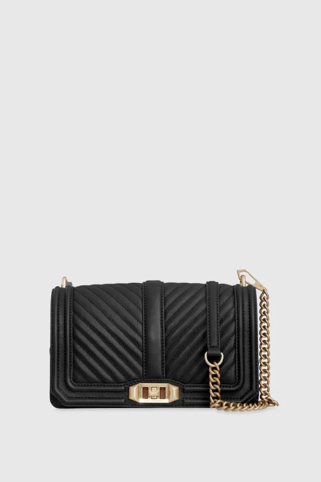 Women Rebecca Minkoff Crossbody Bags Chevron Quilted Love Crossbody Blacklight Gold