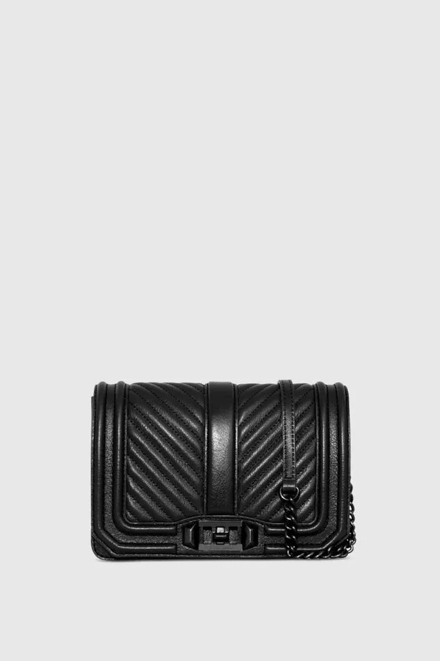 Women Rebecca Minkoff Crossbody Bags Chevron Quilted Small Love Crossbody Blackblack Shellac