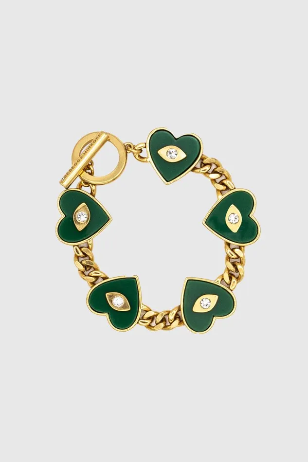 Women Rebecca Minkoff Jewelry Enamel Evil Eye Heart Bracelet Shiny Gold