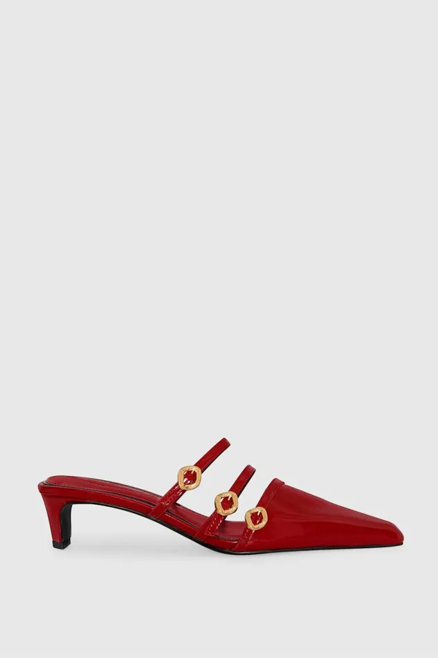 Women Rebecca Minkoff Shoes Buckle Kitten Mule Seduction Red