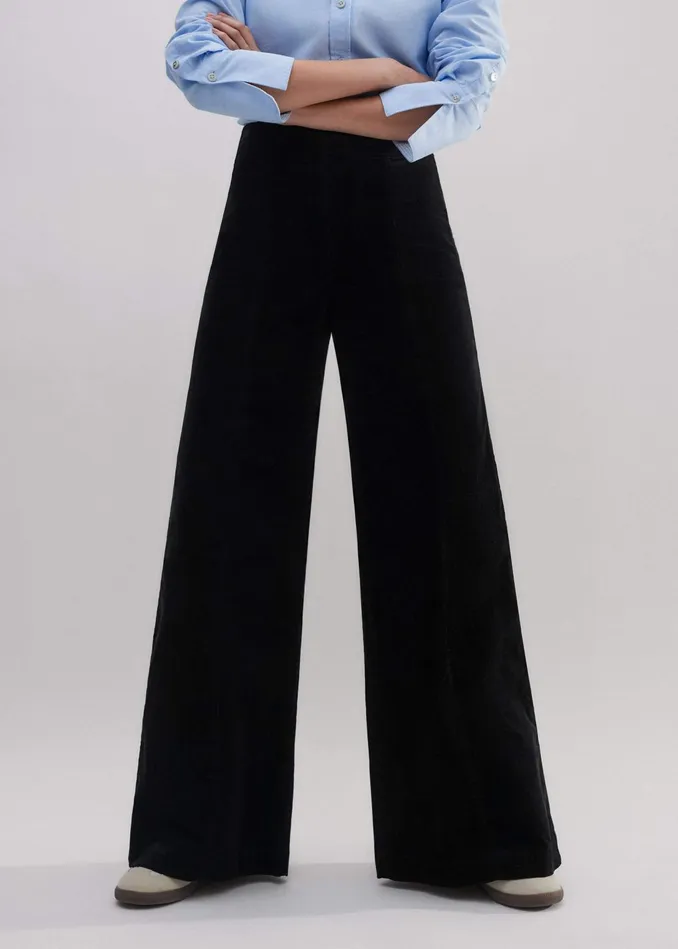 Women RegularLength Cord Travel Palazzo Pant Black MEEM