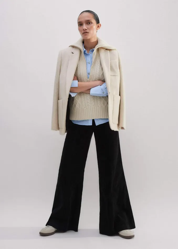 Women RegularLength Cord Travel Palazzo Pant Black MEEM
