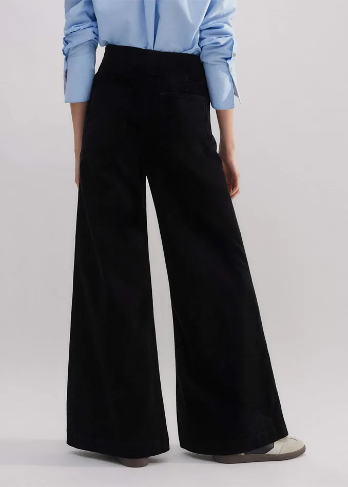 Women RegularLength Cord Travel Palazzo Pant Black MEEM
