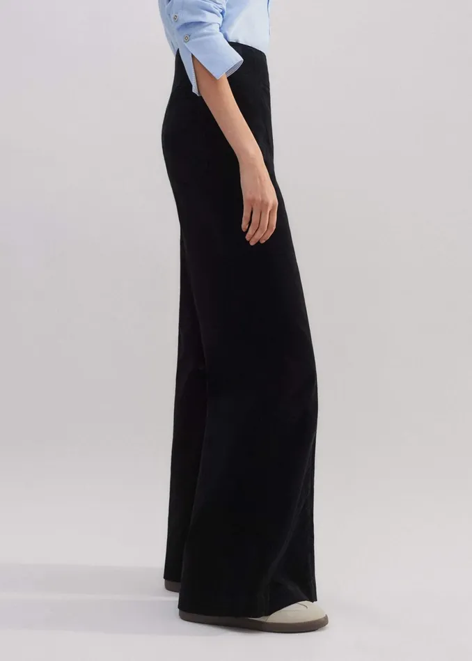 Women RegularLength Cord Travel Palazzo Pant Black MEEM