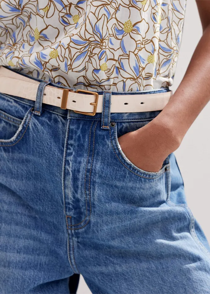Women Reversible Belt Chalk Crocpale Ochre MEEM