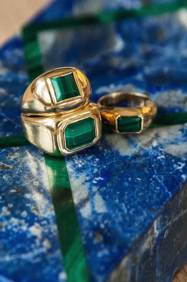 Women Rings Gabriela Hearst Medium Ring In 18K Gold and Malachite Stone