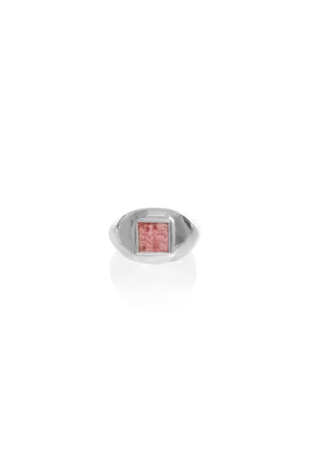 Women Rings Gabriela Hearst Medium Ring In 18k White Gold and Pink Marble Stone