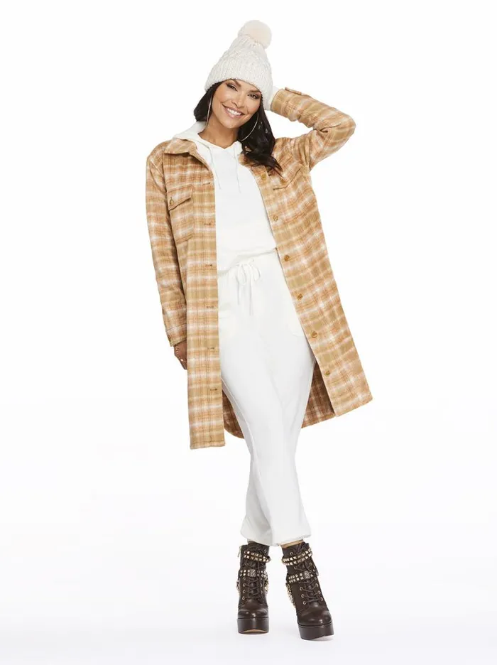 Women Romi Shacket In Shadow Plaid Jessica Simpson Jackets Blazers and Kimonos