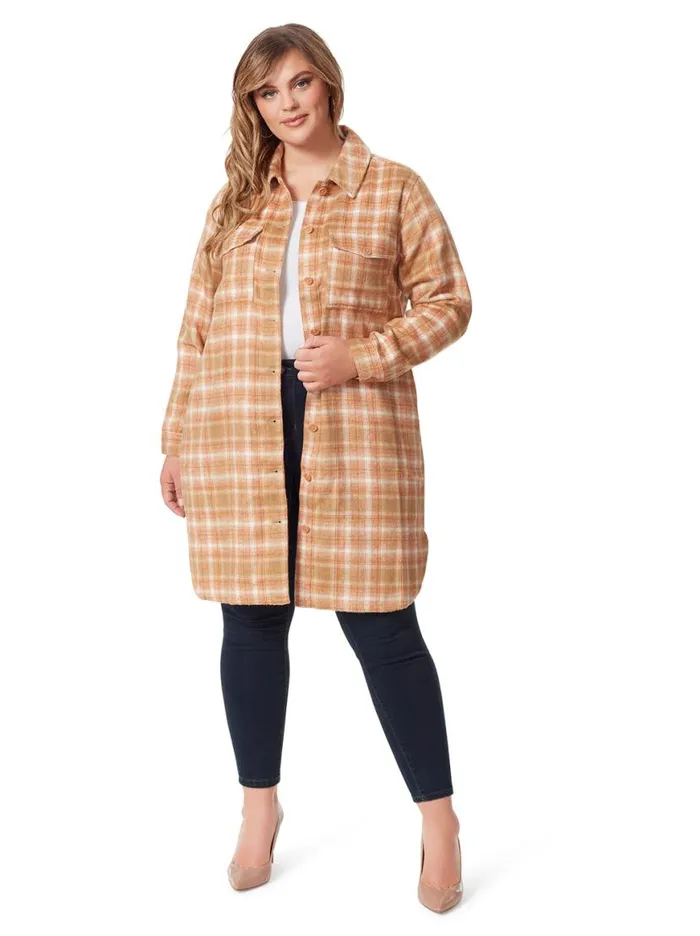 Women Romi Shacket In Shadow Plaid Jessica Simpson Jackets Blazers and Kimonos