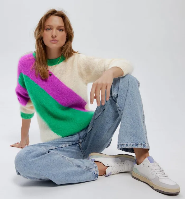 Women Round Neck Jumper 8211 Green Print Promod Jumpers And Cardigans