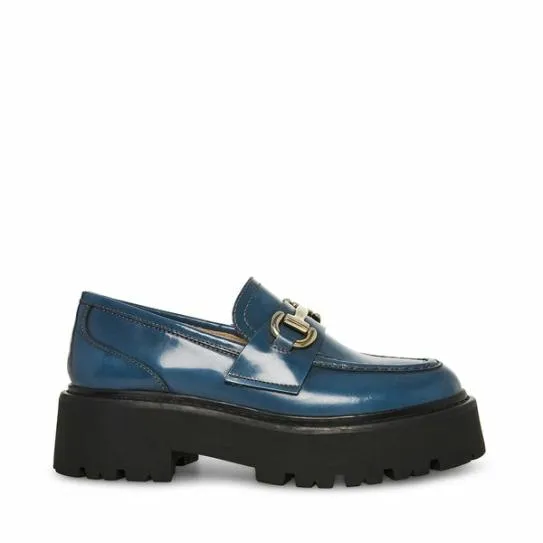 Women ROUX BLUE LEATHER Blue Leather Steve Madden Loafers and Flats