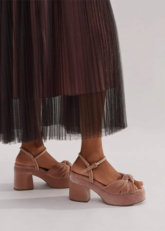 Women Ruched Velvet Knot Platform Blush Velvet MEEM