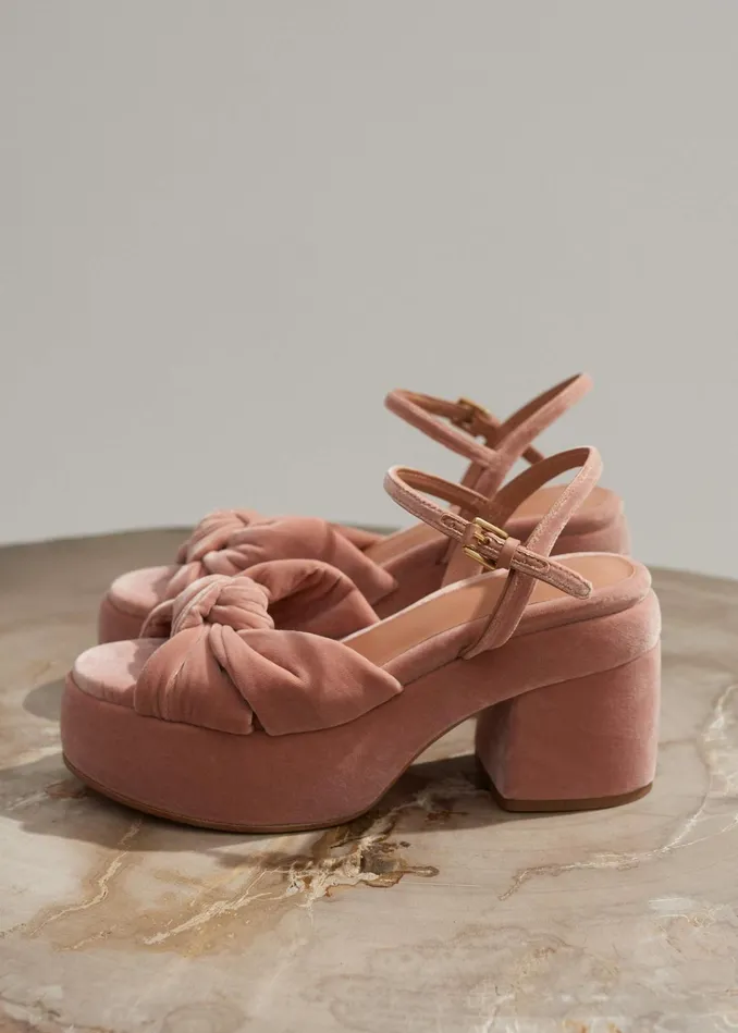 Women Ruched Velvet Knot Platform Blush Velvet MEEM