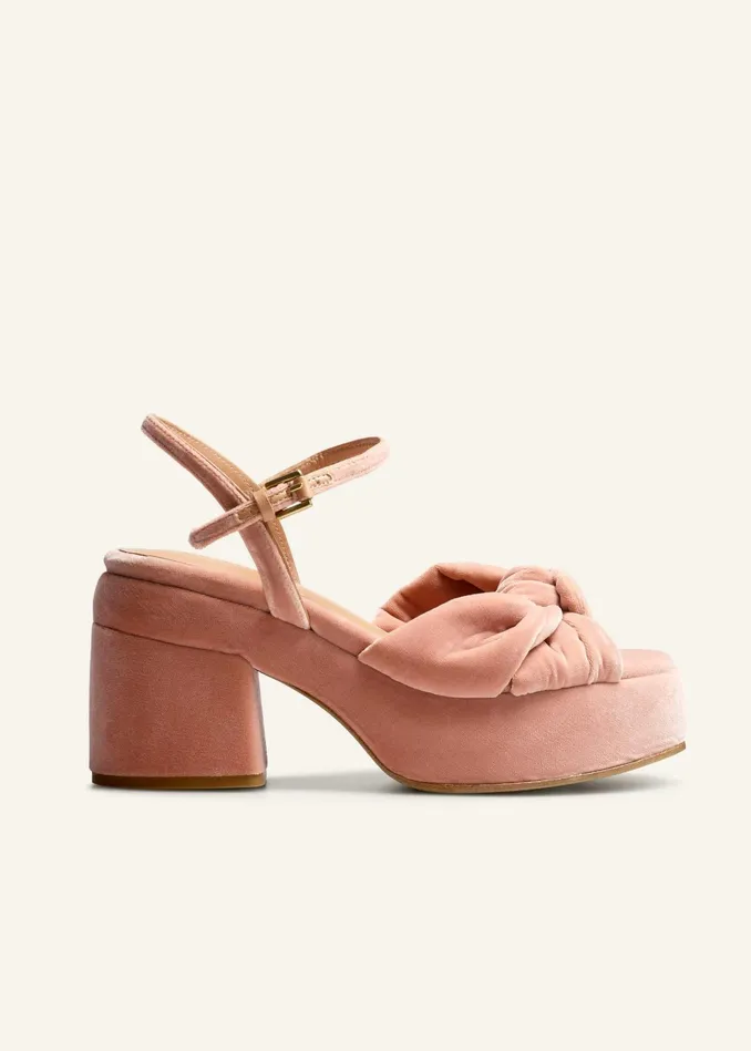 Women Ruched Velvet Knot Platform Blush Velvet MEEM