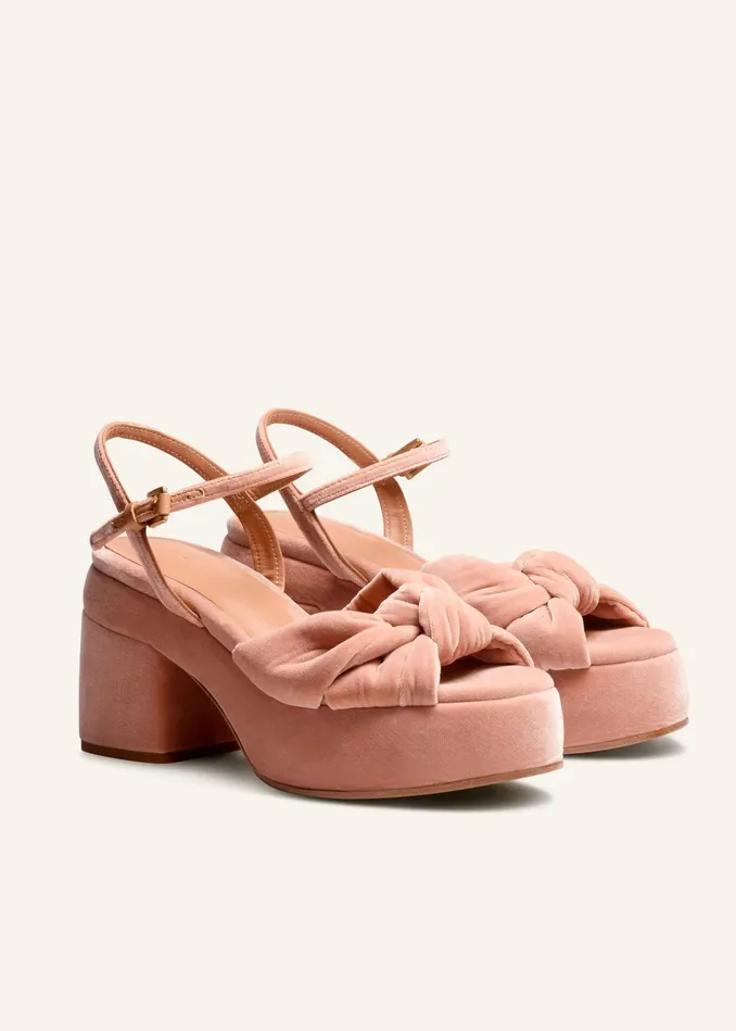 Women Ruched Velvet Knot Platform Blush Velvet MEEM