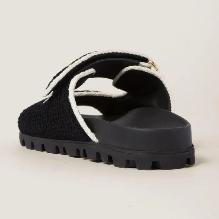 Women Sandals Miu Miu Crochet Knit Slides Blackivory Women Sandals Miu Miu Crochet Knit Slides Blackivory