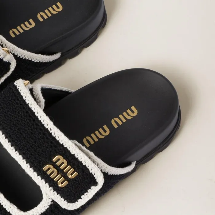 Women Sandals Miu Miu Crochet Knit Slides Blackivory Women Sandals Miu Miu Crochet Knit Slides Blackivory