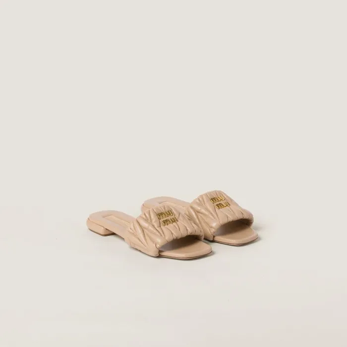 Women Sandals Miu Miu Matelass Nappa Leather Slides Sand Beige