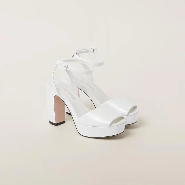 Women Sandals Miu Miu Patent Leather Platform Sandals White