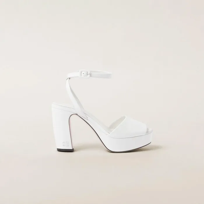 Women Sandals Miu Miu Patent Leather Platform Sandals White Women Sandals Miu Miu Patent Leather Platform Sandals White