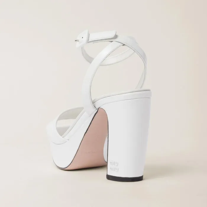 Women Sandals Miu Miu Patent Leather Platform Sandals White Women Sandals Miu Miu Patent Leather Platform Sandals White