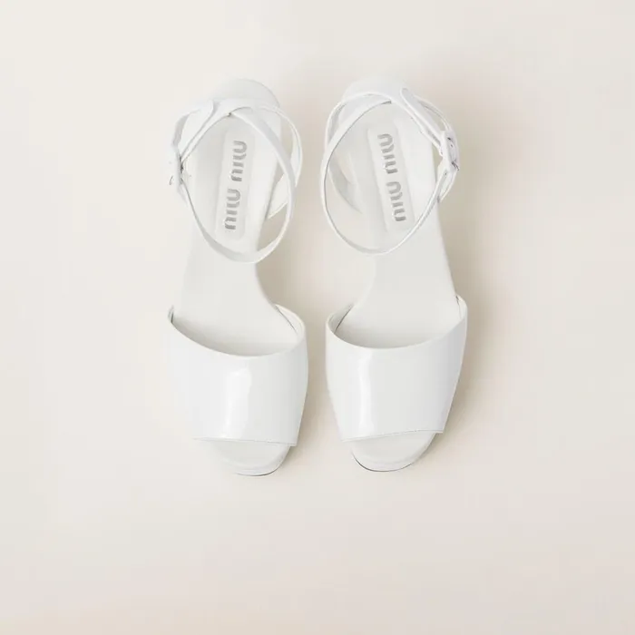 Women Sandals Miu Miu Patent Leather Platform Sandals White Women Sandals Miu Miu Patent Leather Platform Sandals White